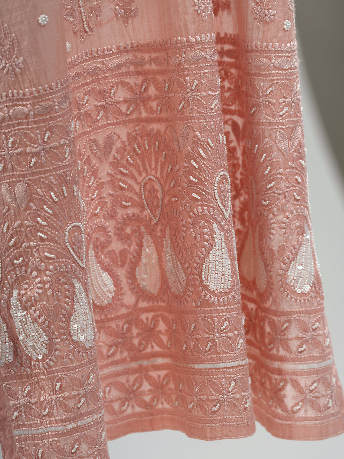 Pearl-Embellished Chikankari Kurti