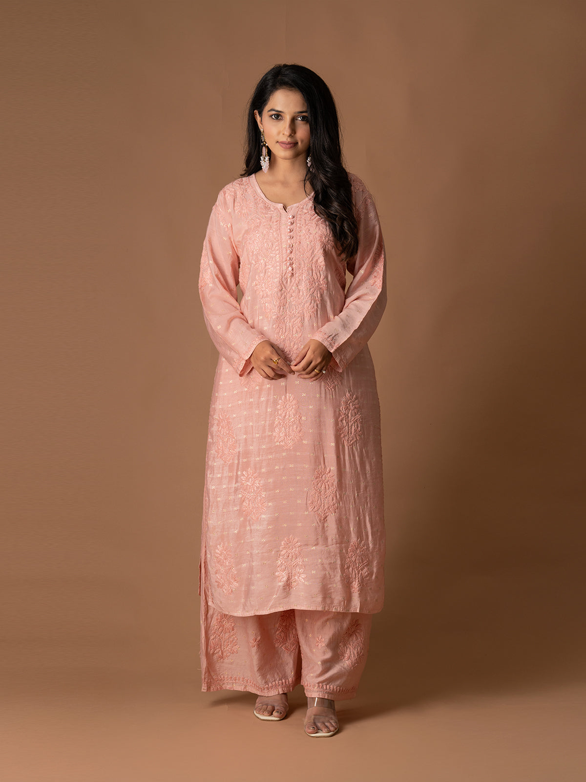 Chanderi Banarasi Butti Chikankari Kurti