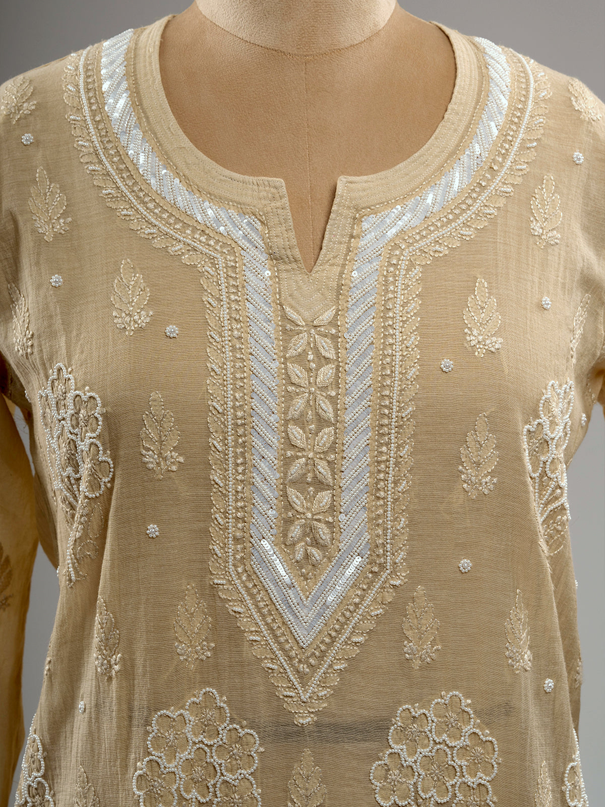 Pearl-Embellished Chikankari Kurti