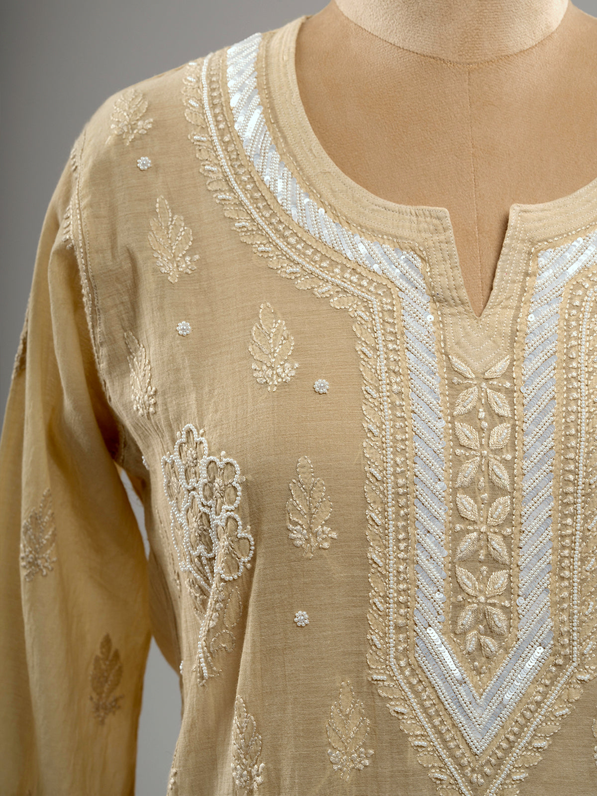 Pearl-Embellished Chikankari Kurti