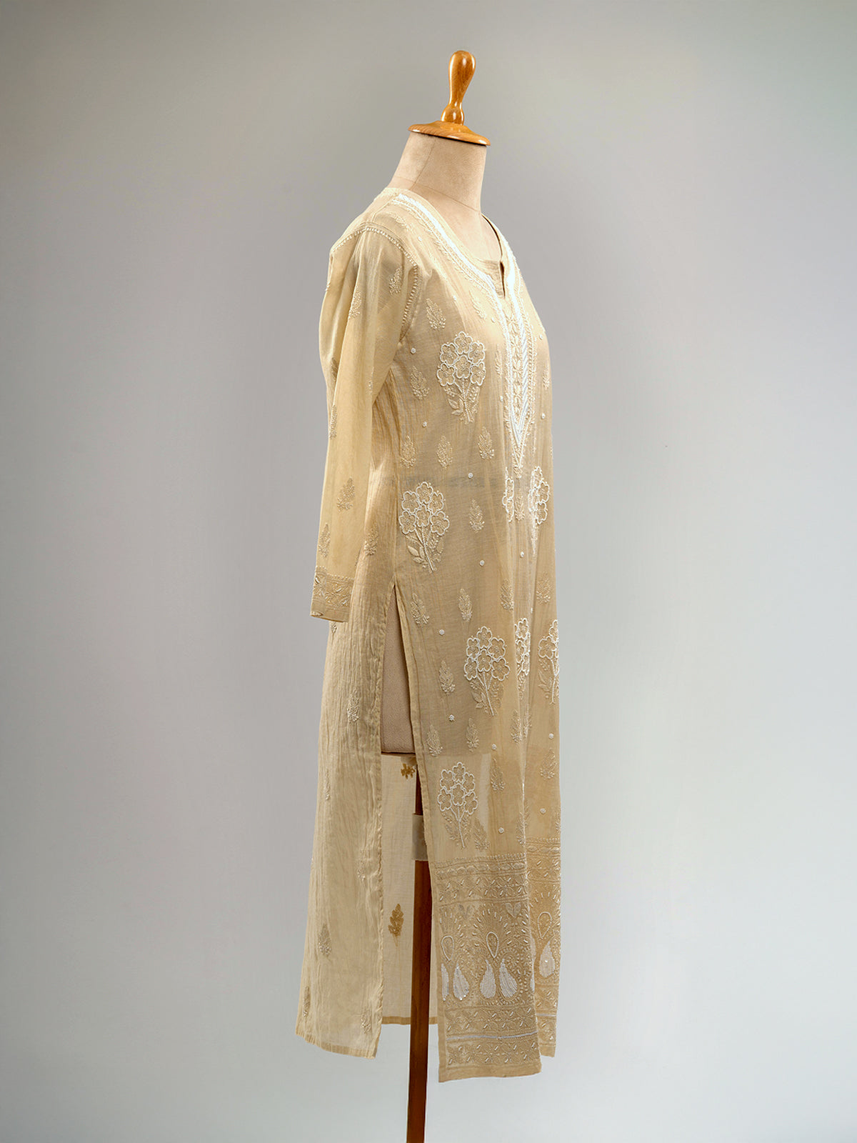 Pearl-Embellished Chikankari Kurti