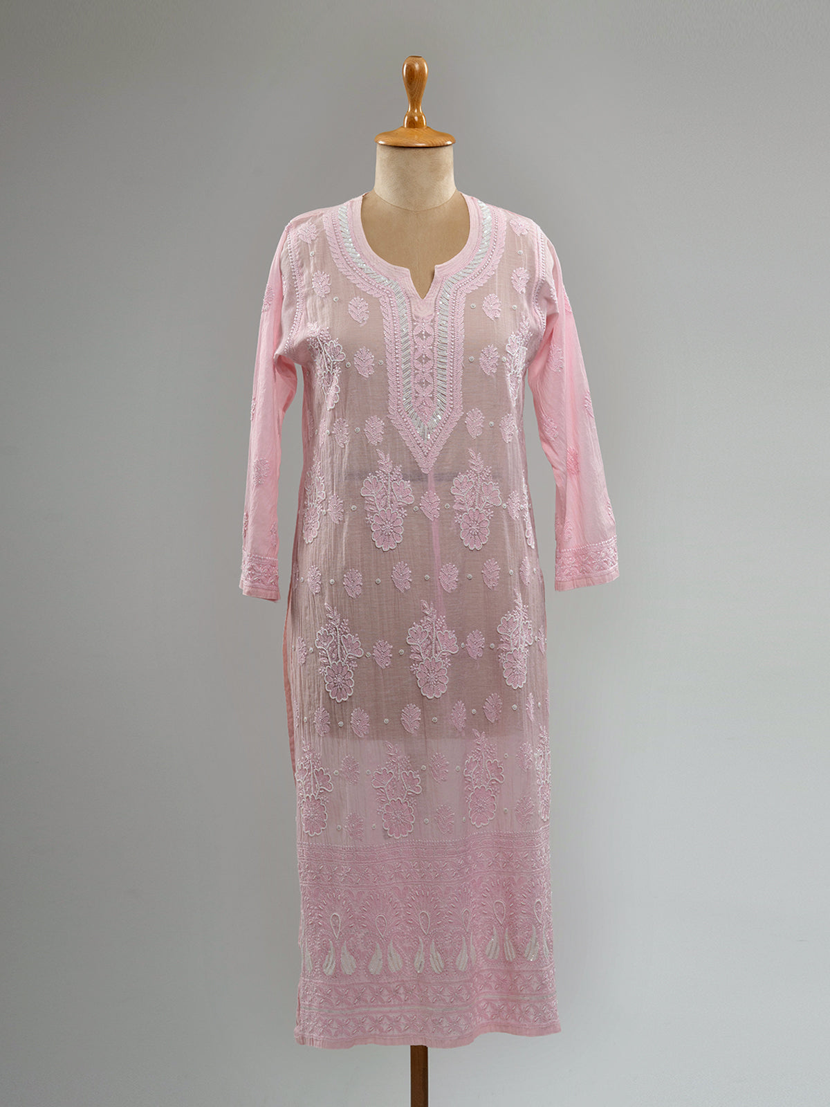 Pearl-Embellished Chikankari Kurti