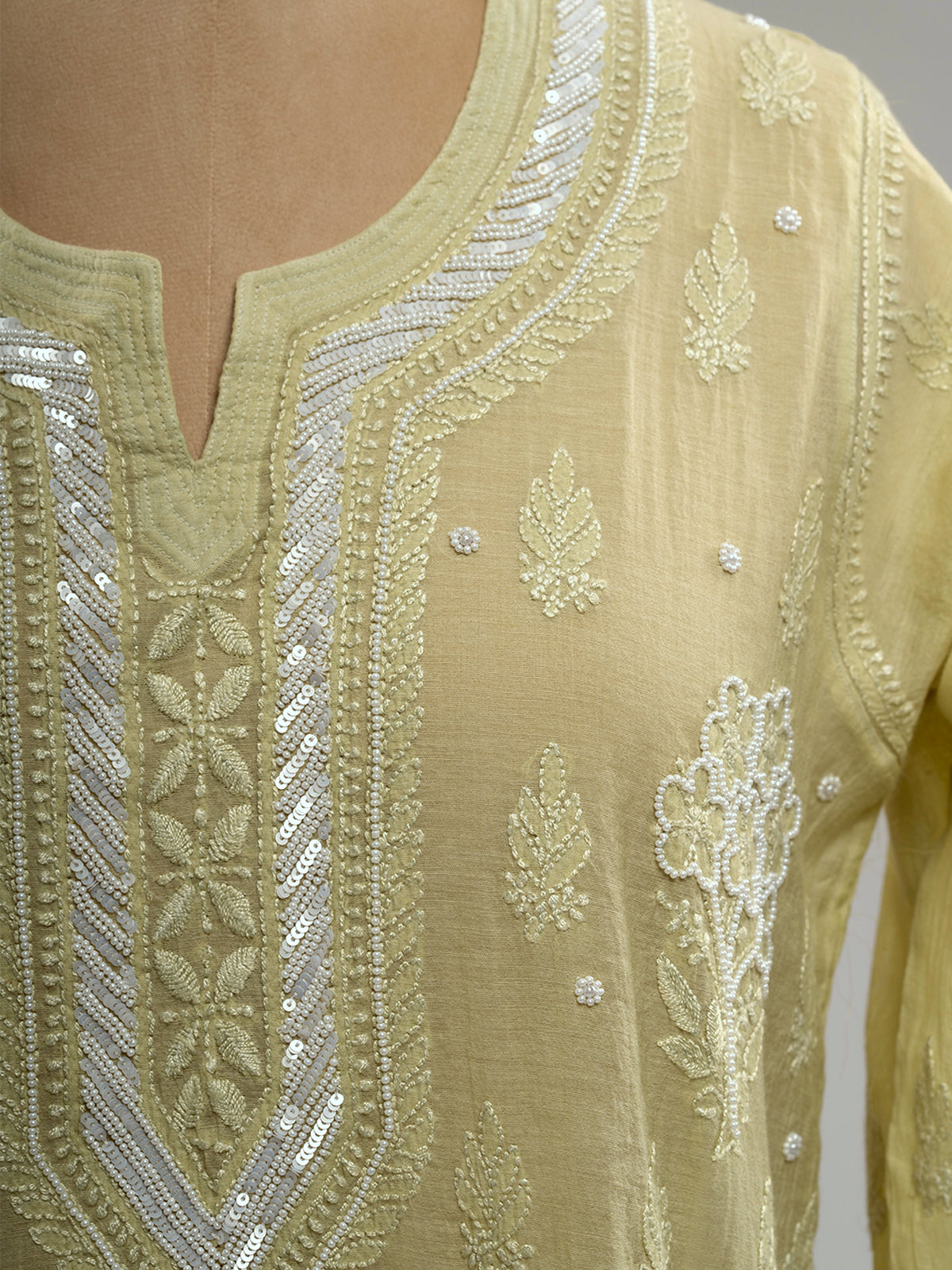 Pearl-Embellished Chikankari Kurti