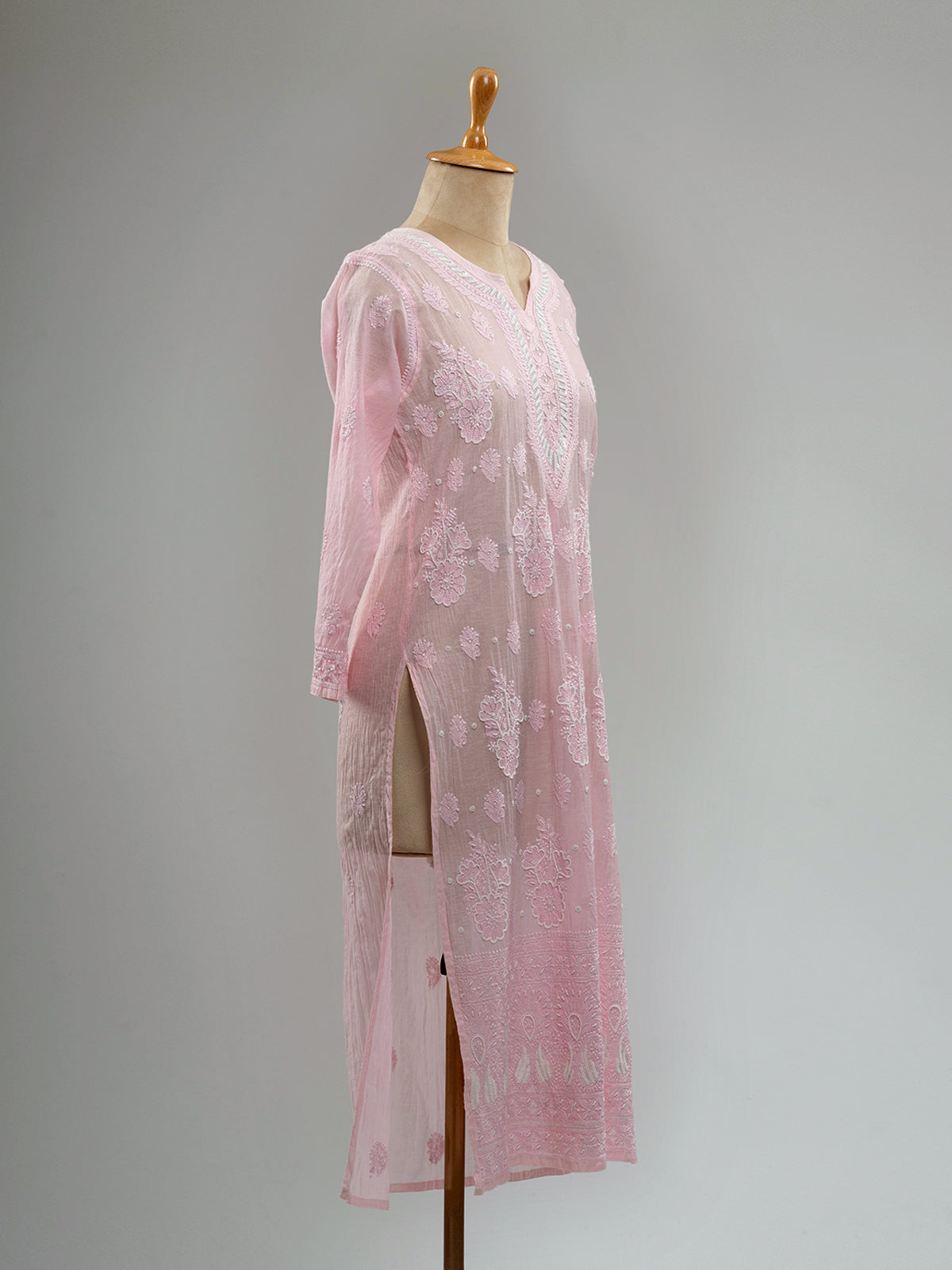 Pearl-Embellished Chikankari Kurti