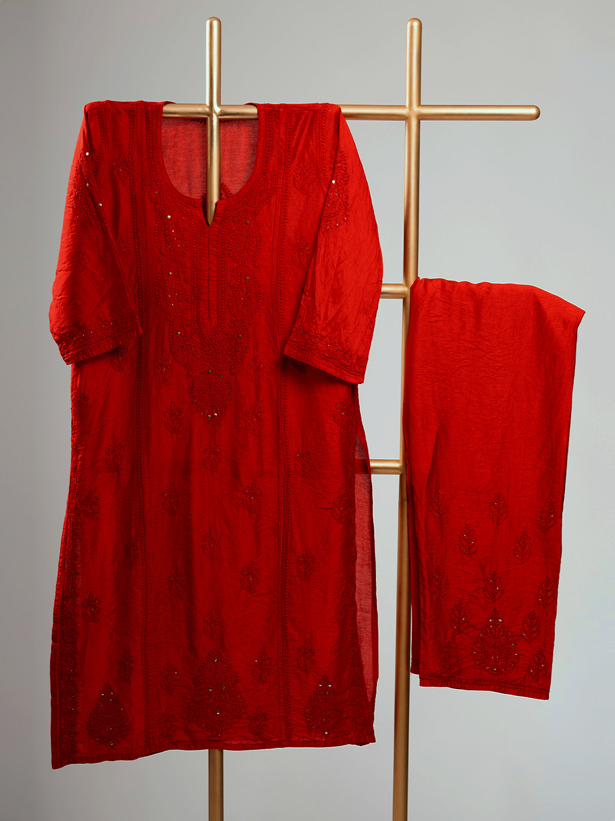 Chanderi Mukaish Chikankari Set