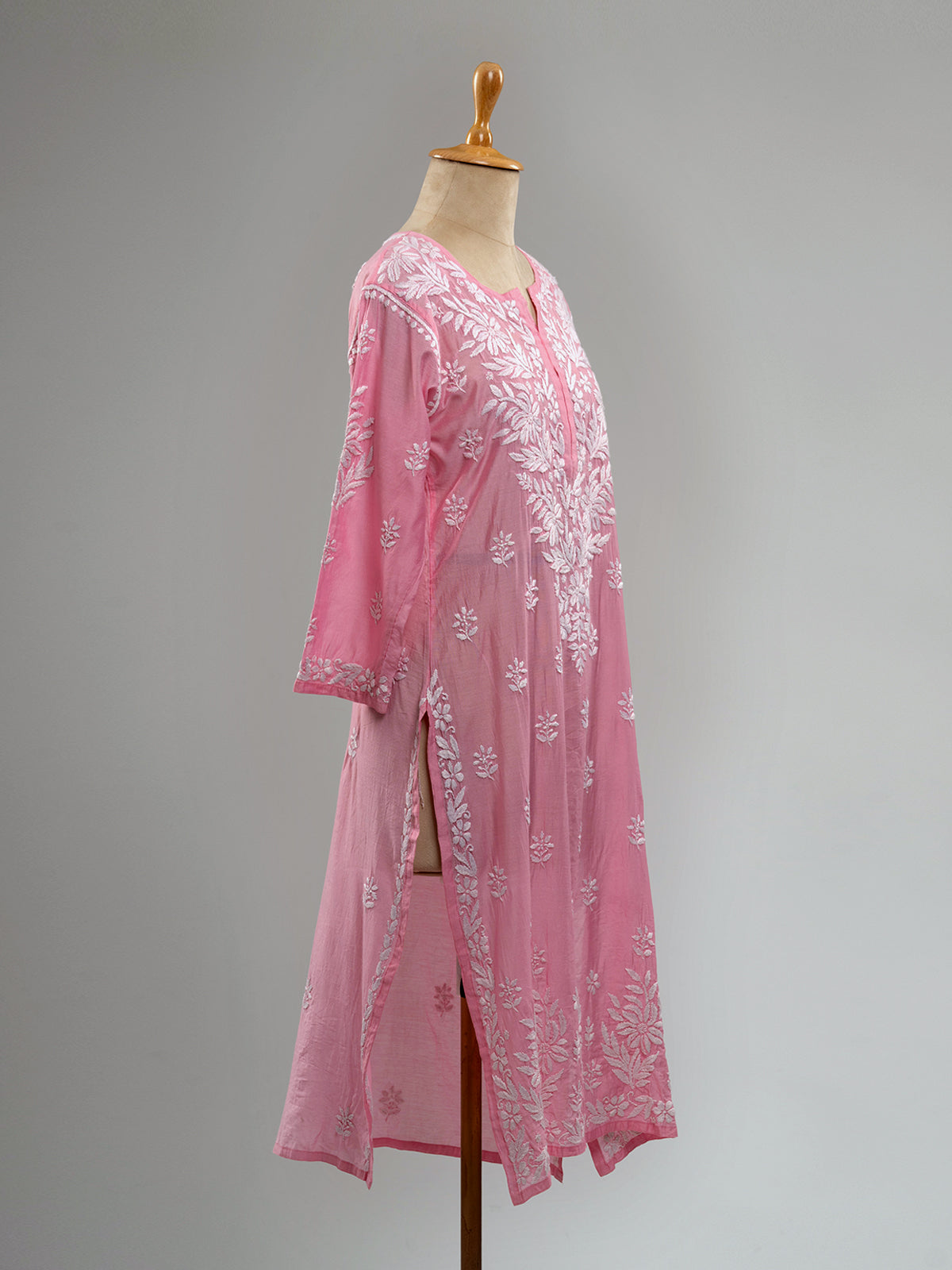 Pink Chanderi Chikankari Kurti
