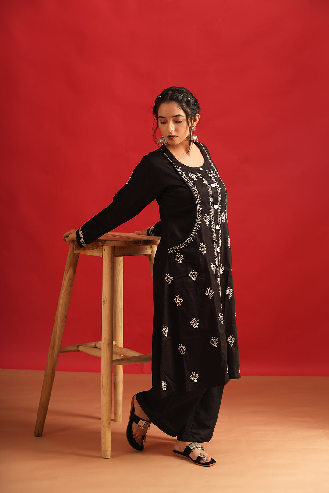 Black Pataudi Chikankari Kurta