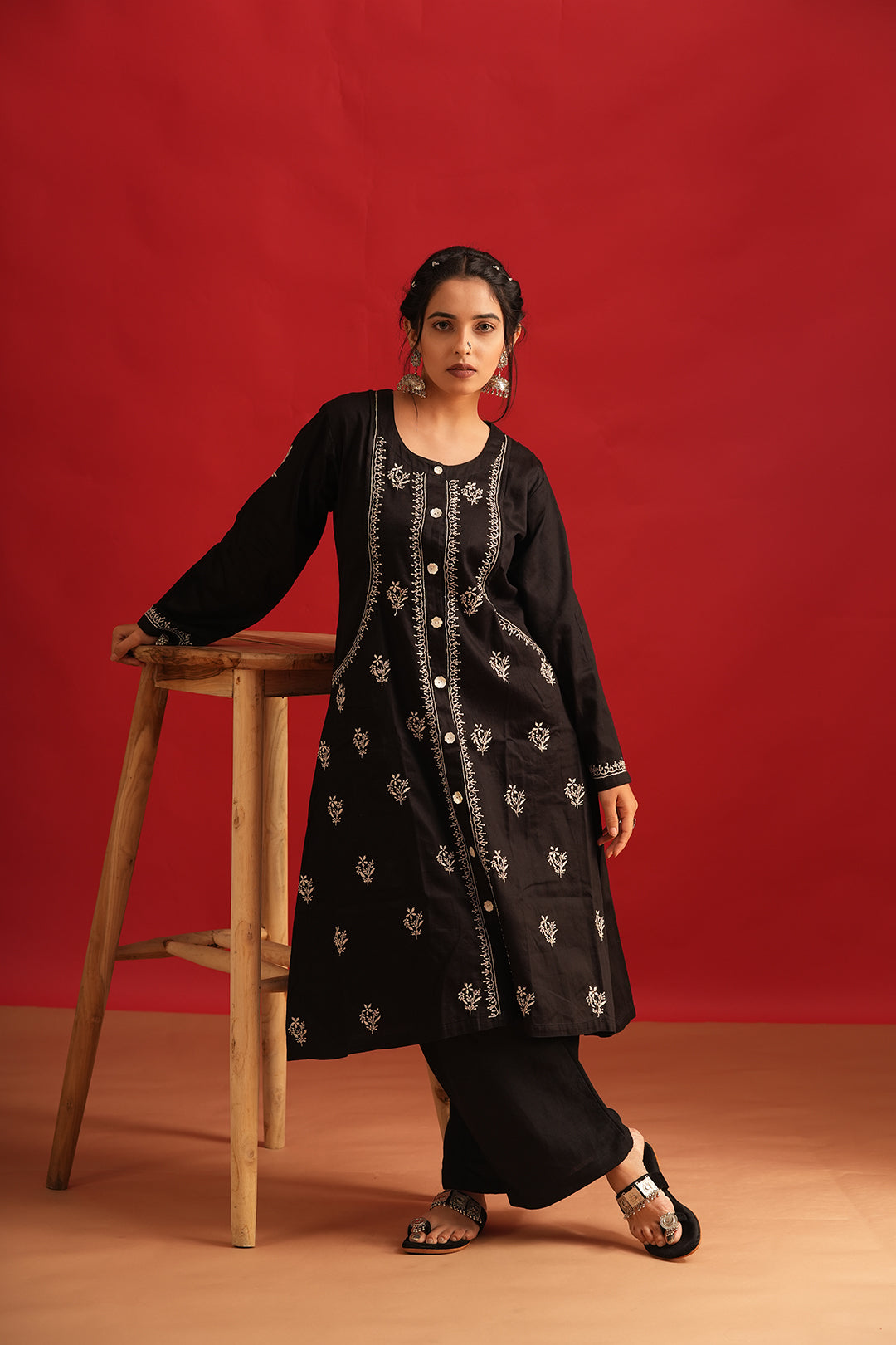 Black Pataudi Chikankari Kurta