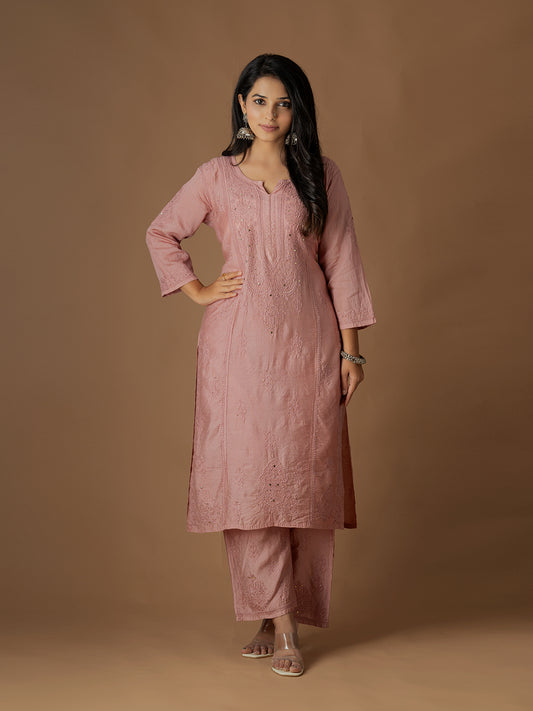 Chanderi Mukaish Chikankari Set