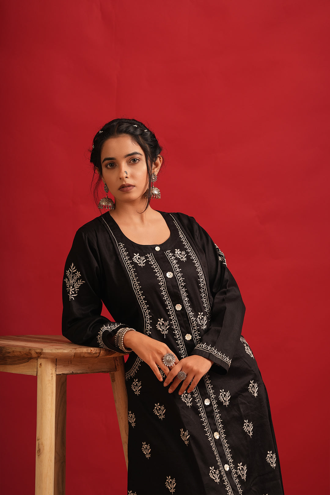 Black Pataudi Chikankari Kurta