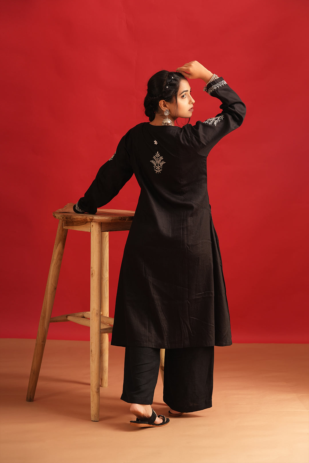 Black Pataudi Chikankari Kurta