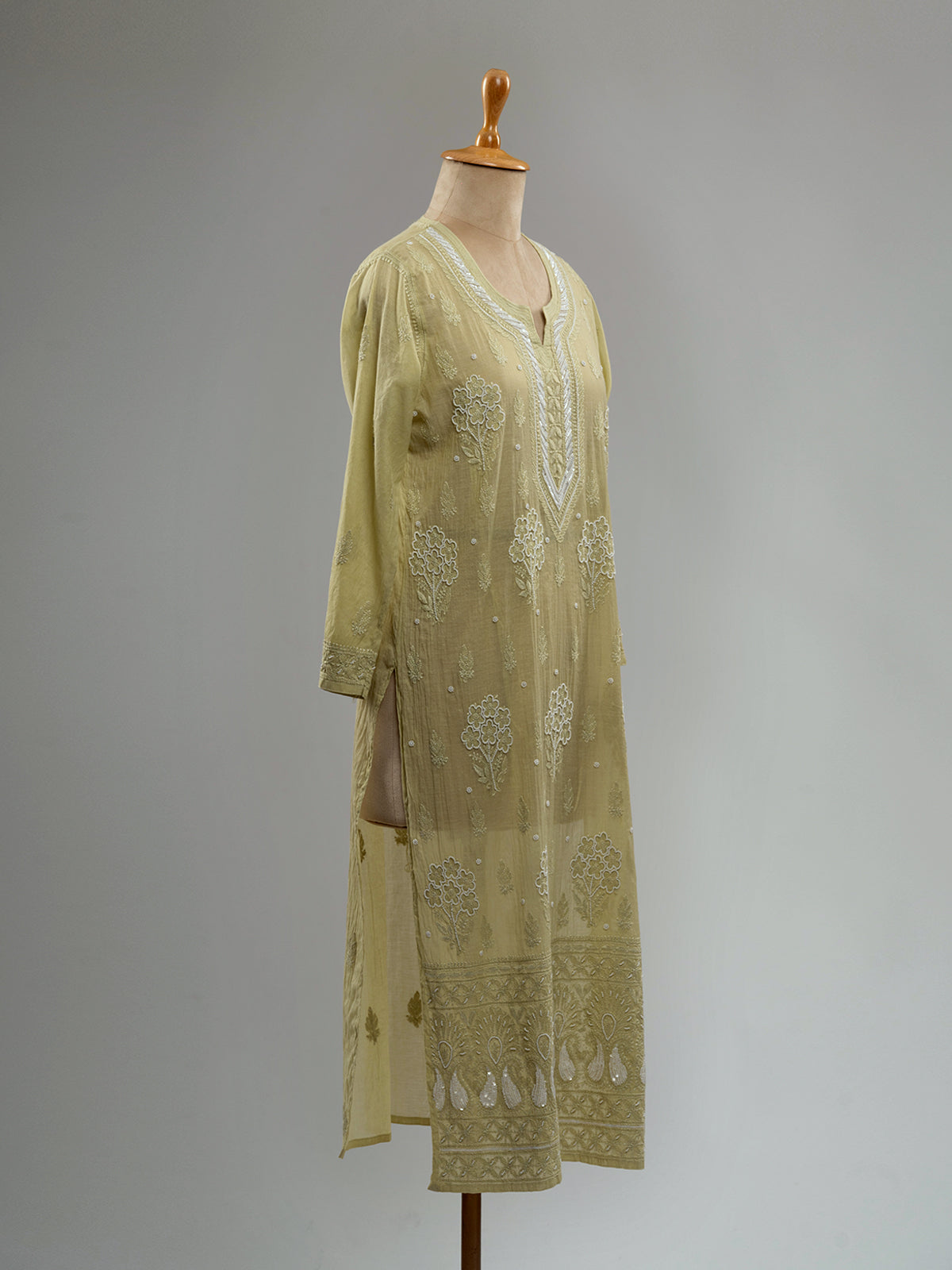 Pearl-Embellished Chikankari Kurti