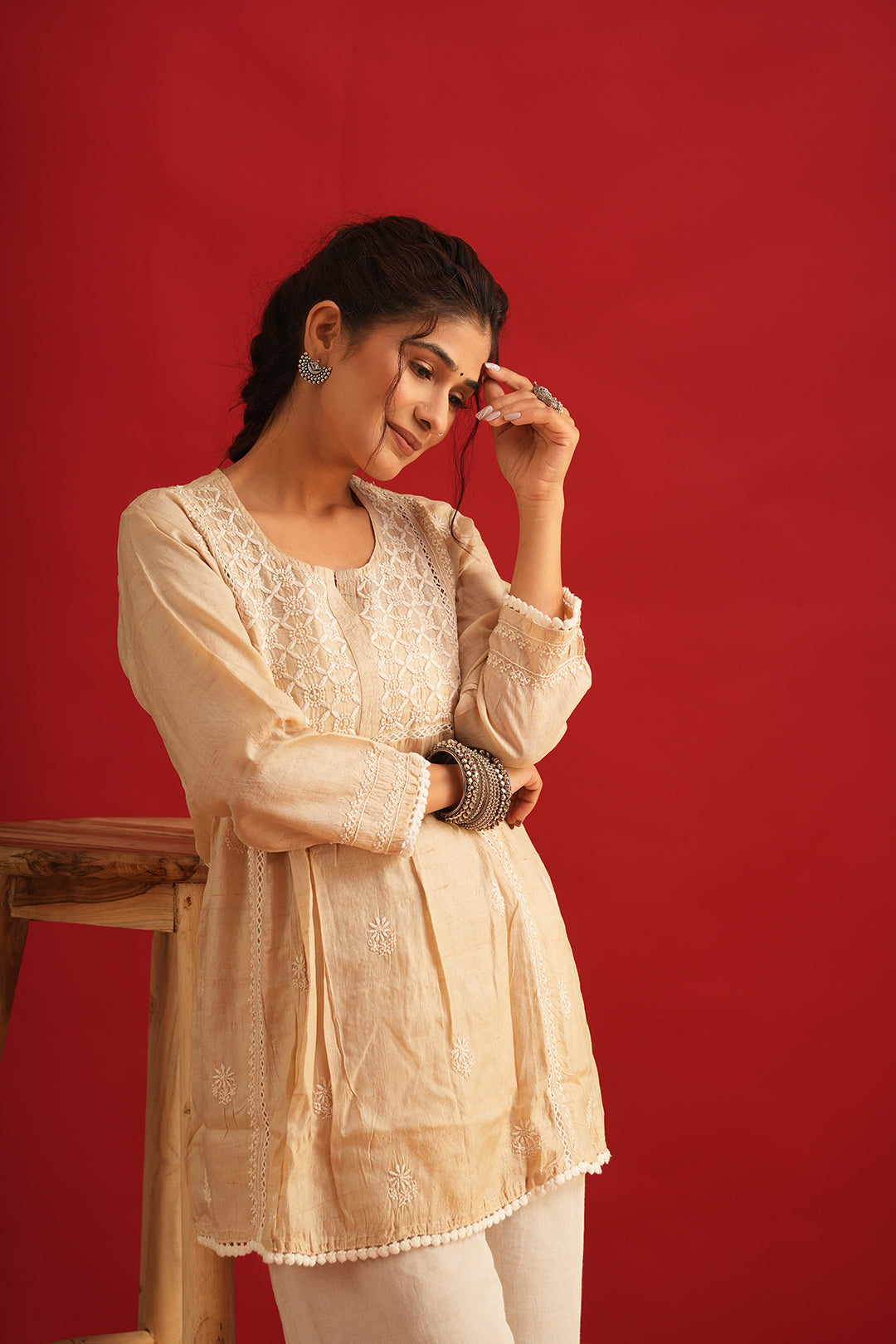 Tussar Silk Chikankari Kurta