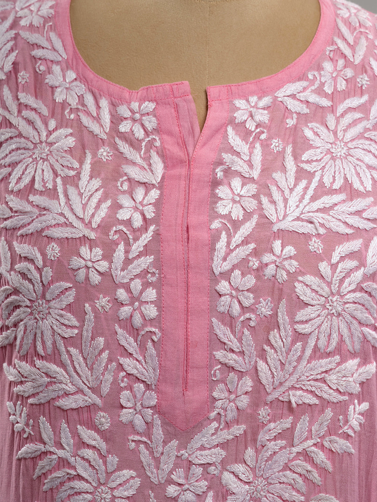 Pink Chanderi Chikankari Kurti