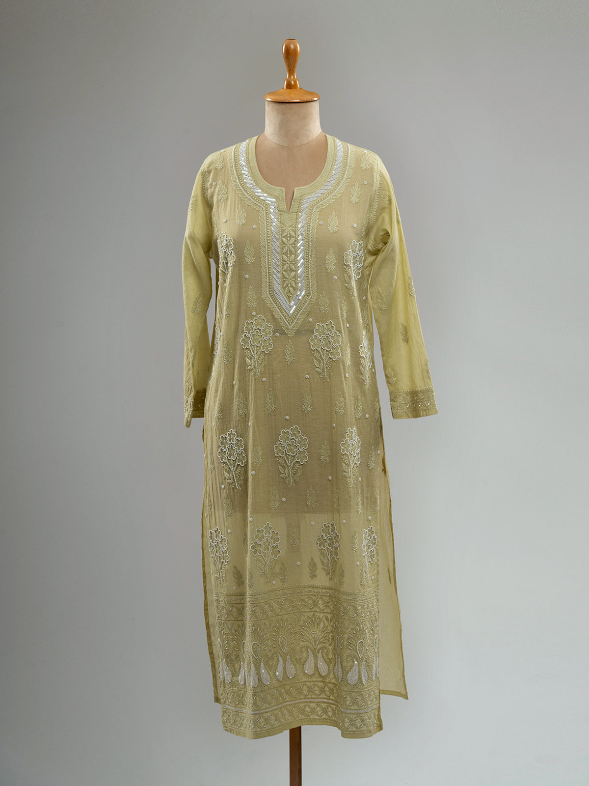 Pearl-Embellished Chikankari Kurti