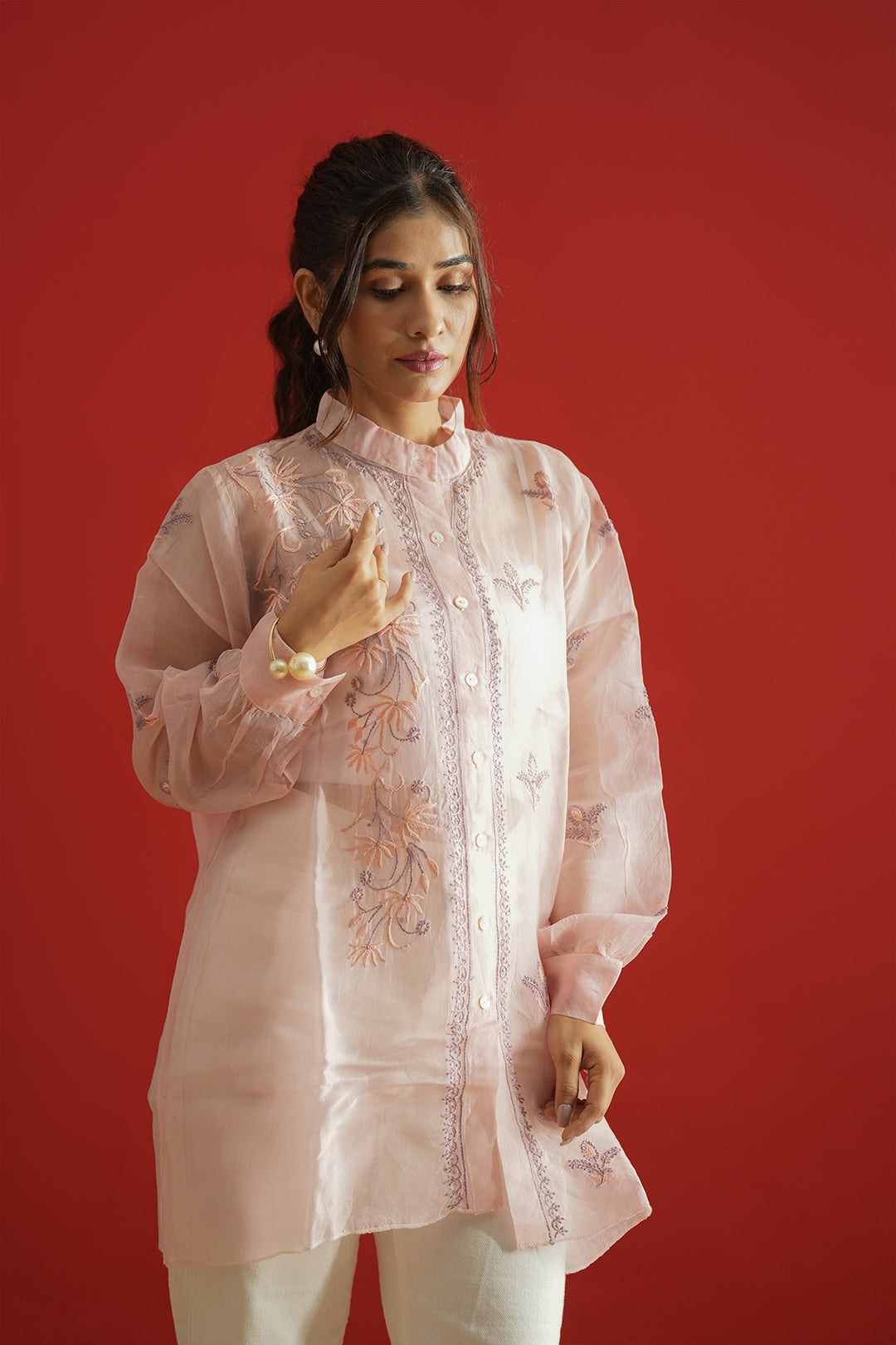 Chikankari Sheer Organza Shirt