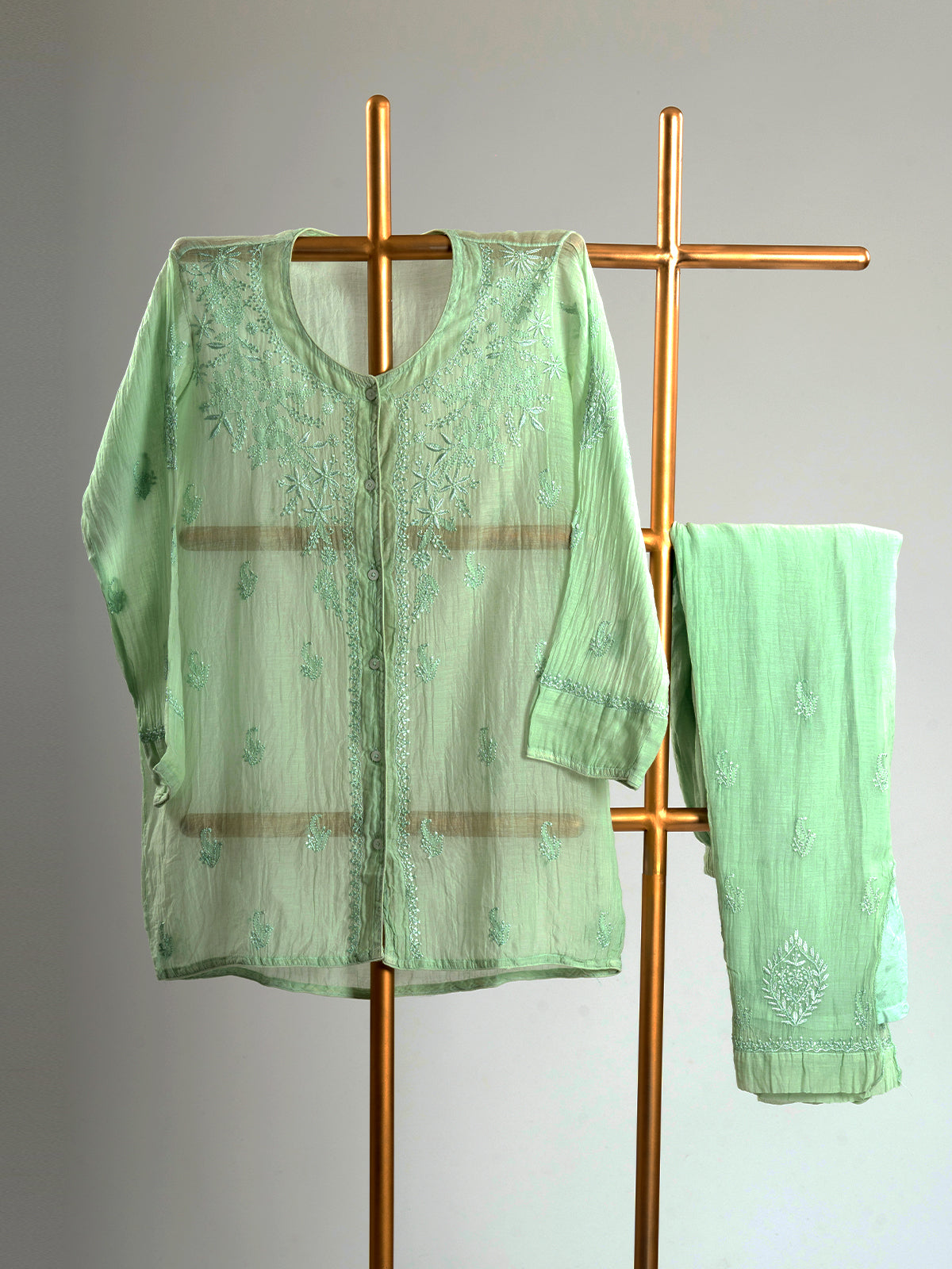 Mul Chanderi Chikankari Coord Set