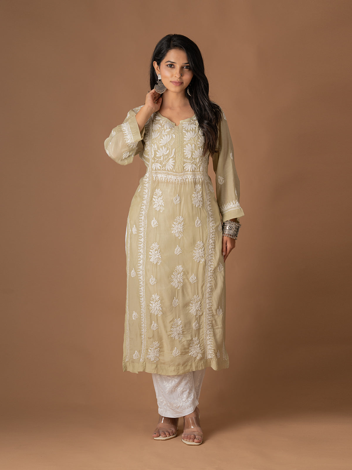 Muslin Lotus Chikankari Kurti
