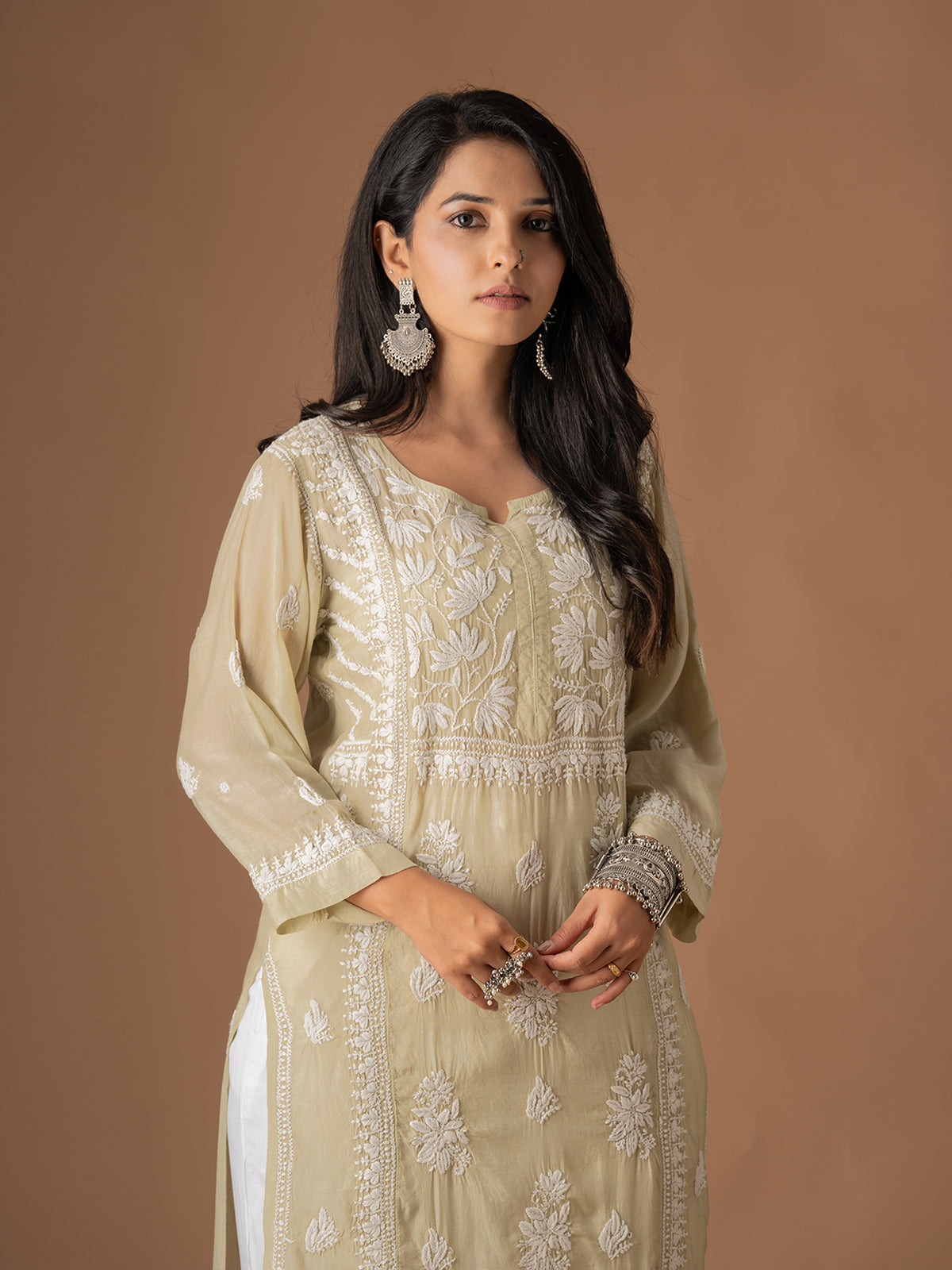 Muslin Lotus Chikankari Kurti