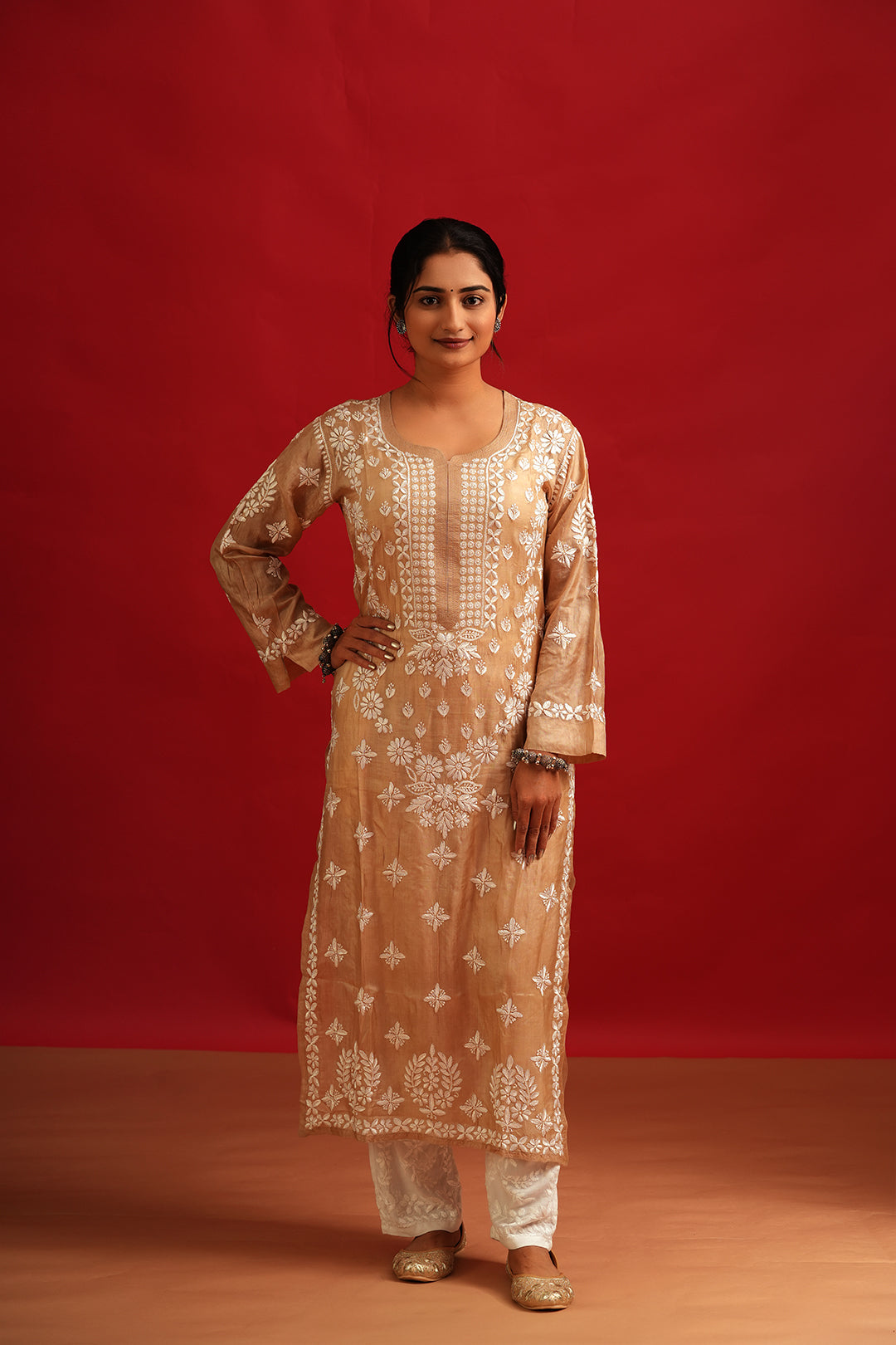 Silk Chikankari Kurti