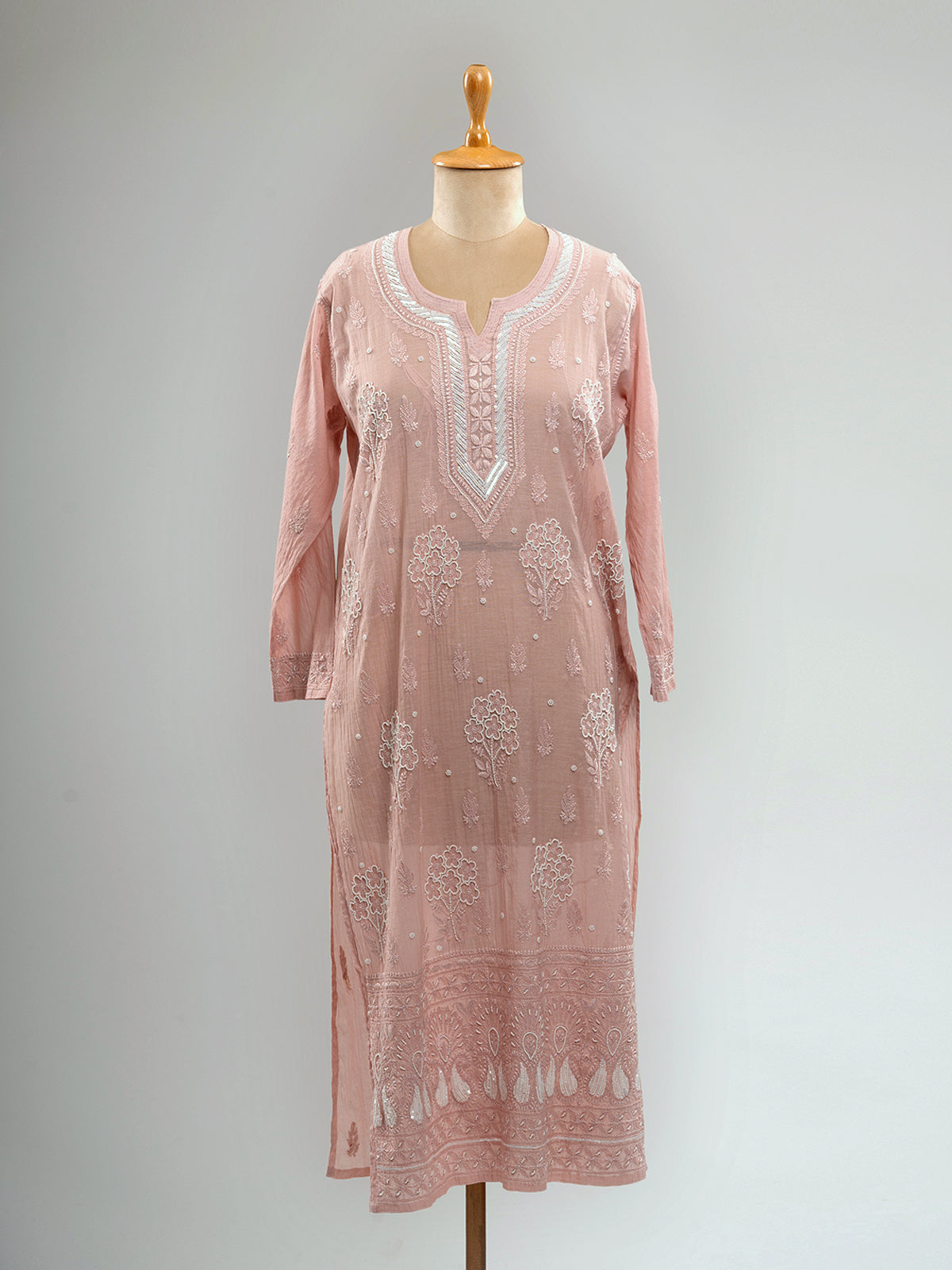 Pearl-Embellished Chikankari Kurti