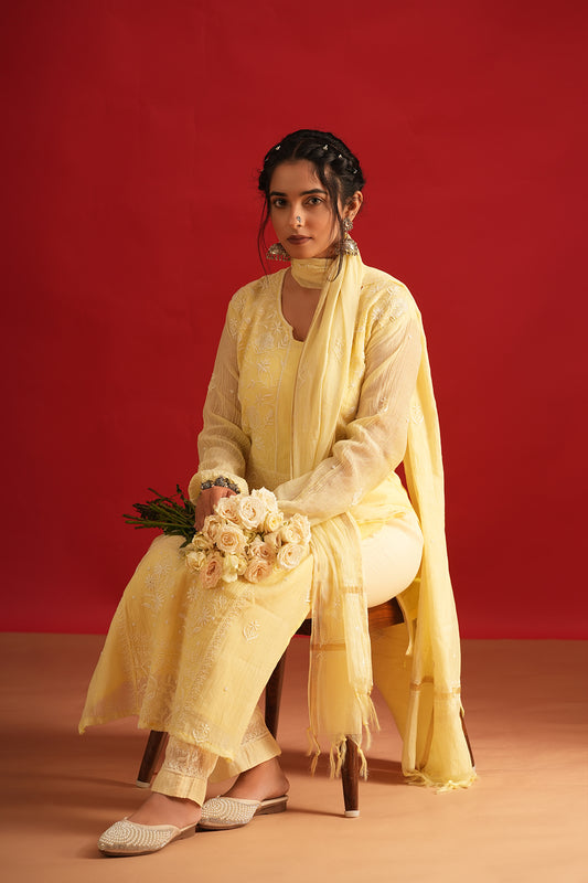 Mul Chanderi Chikankari Suit Set