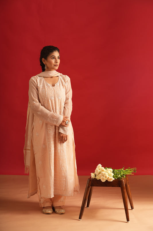 Mul Chanderi Chikankari Suit Set