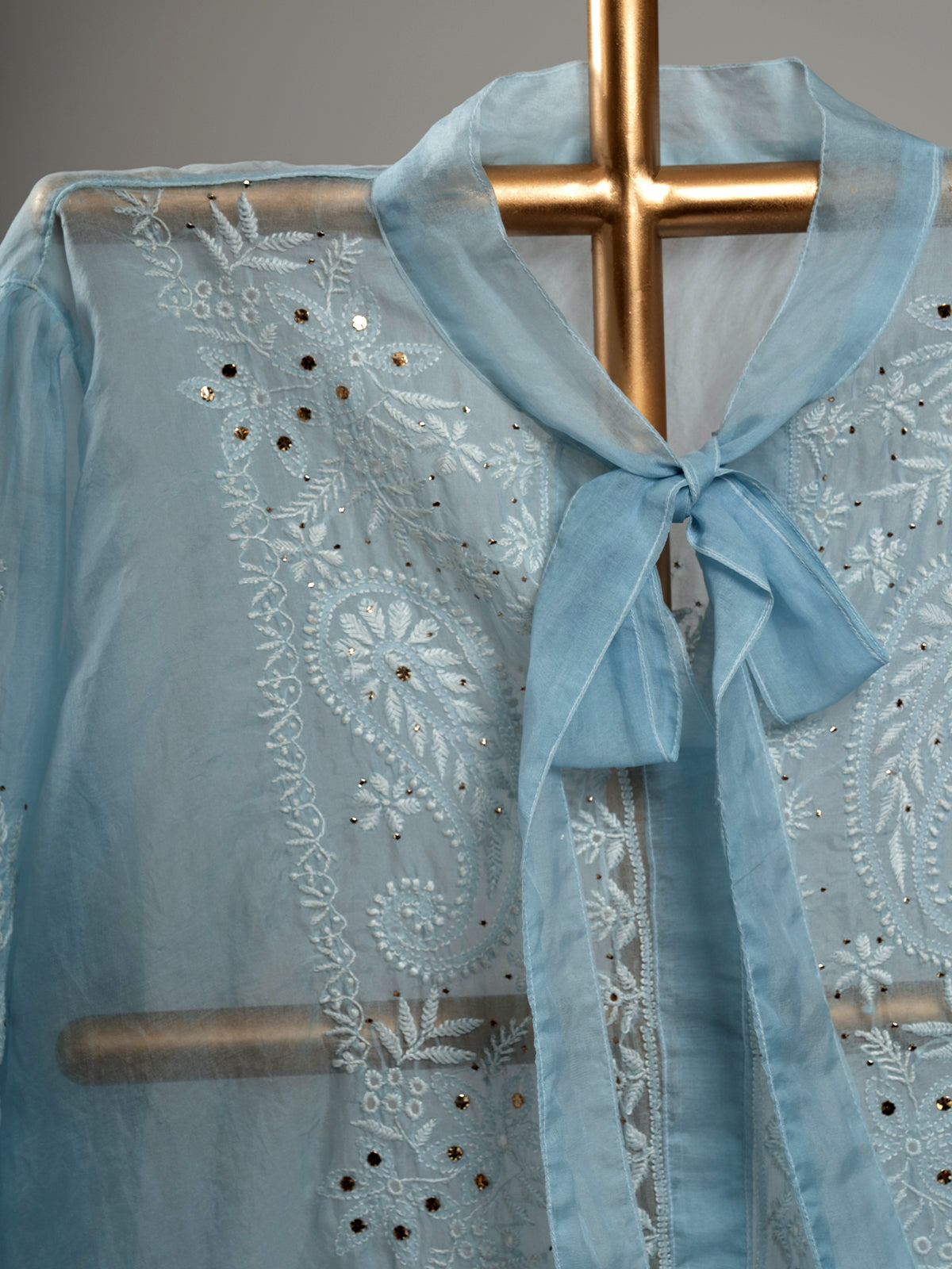 Organza Chikankari Shirt With Mukaish Work