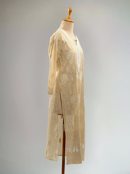 Pearl-Embellished Chikankari Kurti