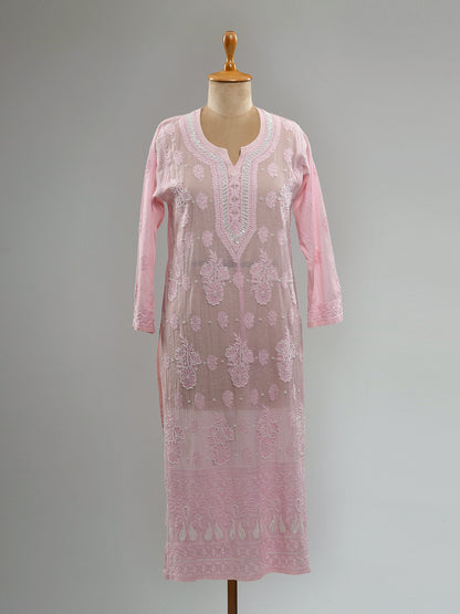 Pearl-Embellished Chikankari Kurti