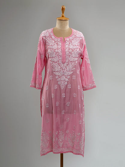 Pink Chanderi Chikankari Kurti