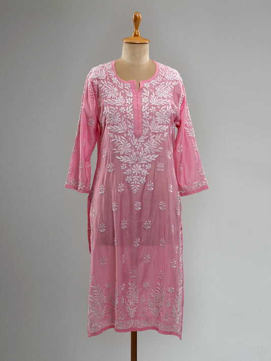 Pink Chanderi Chikankari Kurti