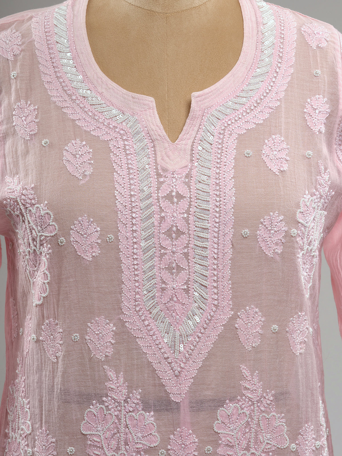 Pearl-Embellished Chikankari Kurti