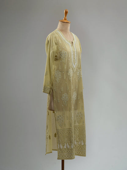 Pearl-Embellished Chikankari Kurti