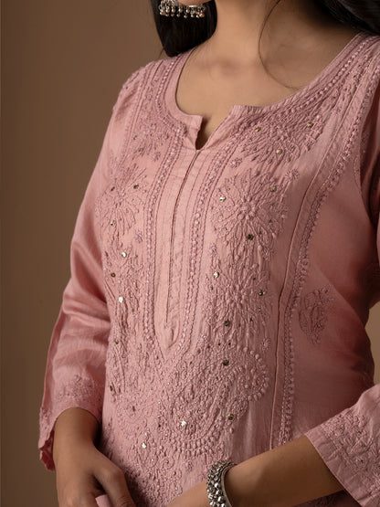 Chanderi Mukaish Chikankari Set