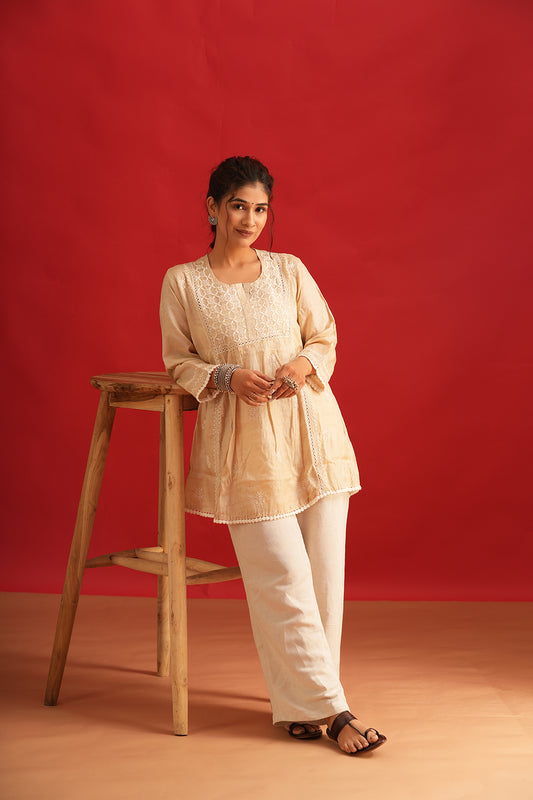 Tussar Silk Chikankari Kurta
