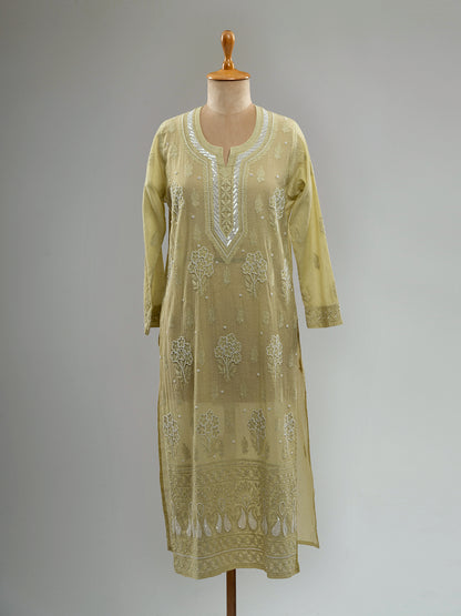 Pearl-Embellished Chikankari Kurti