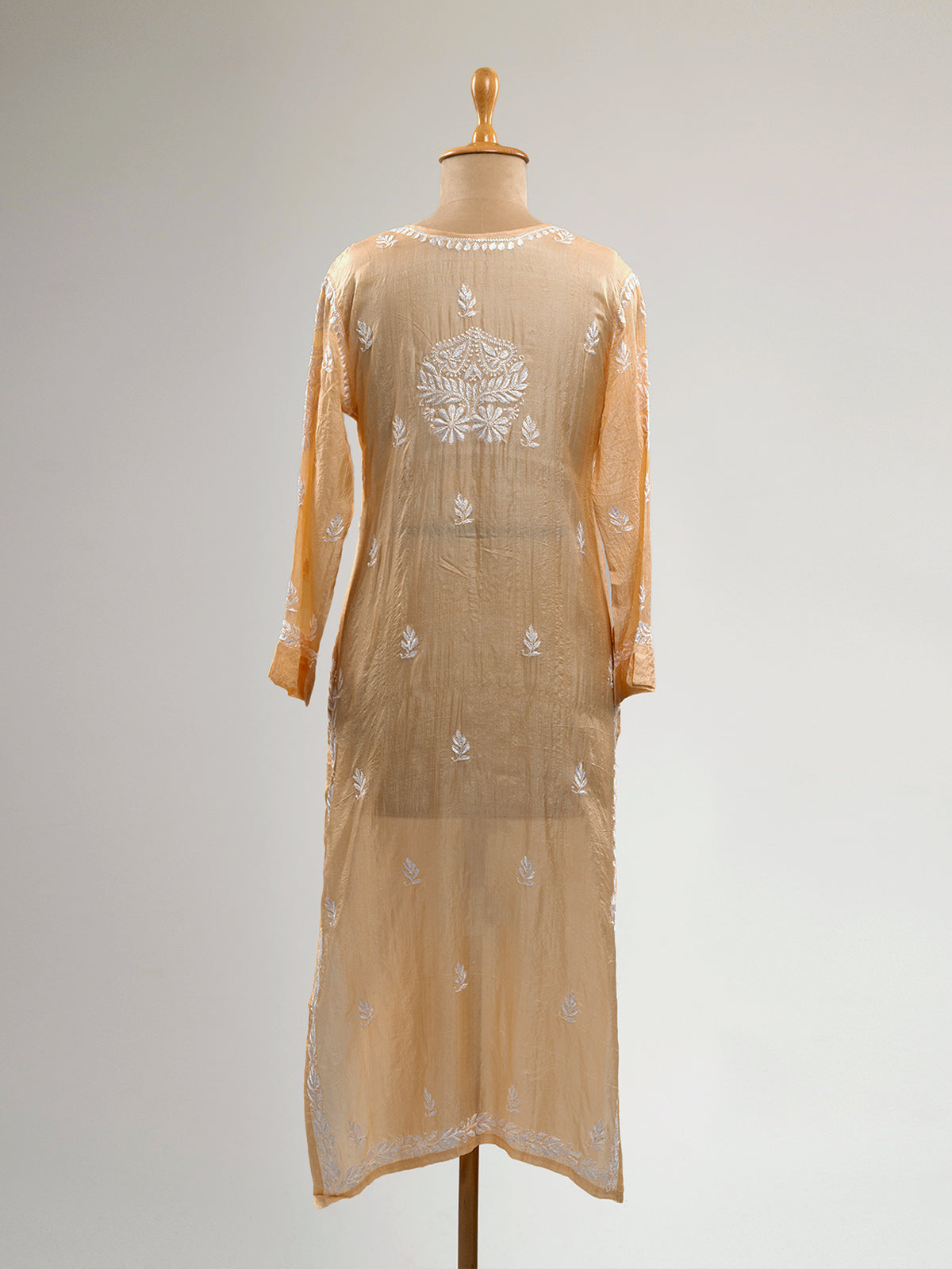 Pure Silk Beige Chikankari Kurti