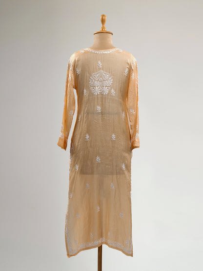 Pure Silk Beige Chikankari Kurti