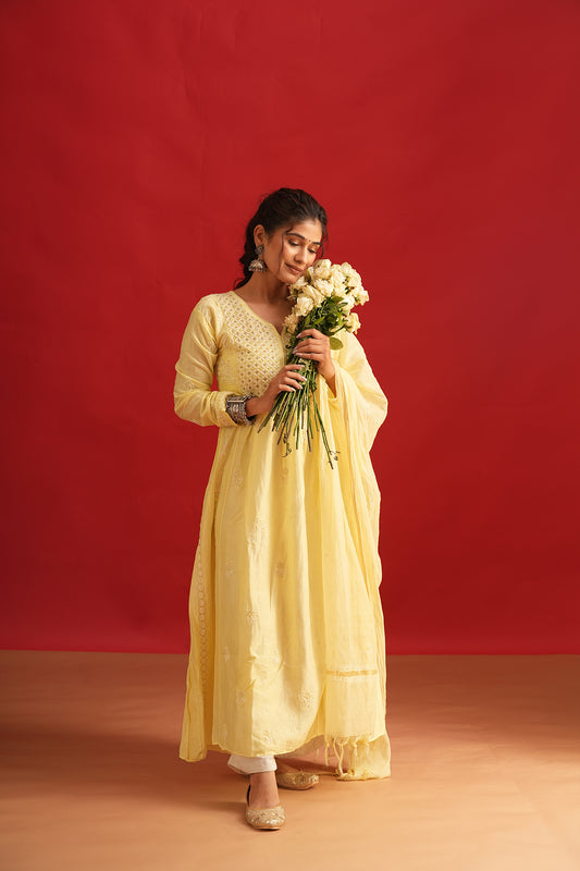 Mul Chanderi Chikankari Set