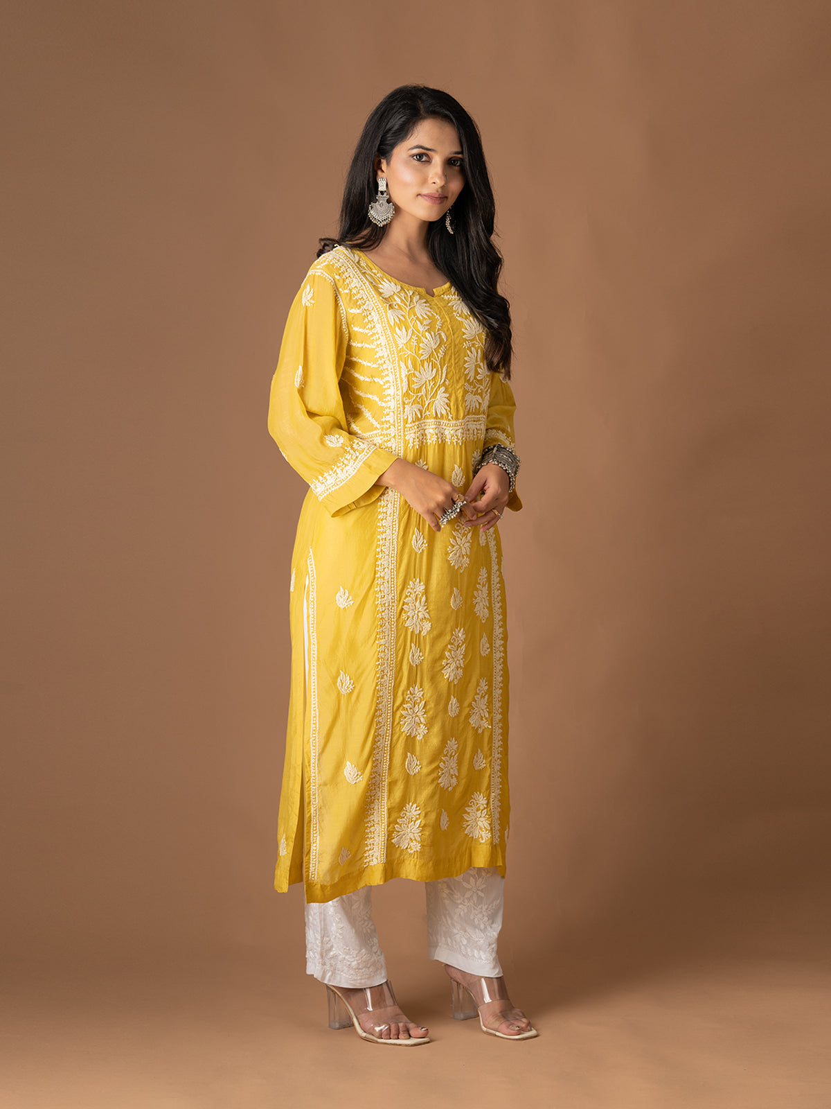 Yellow Lotus Chikankari Kurti