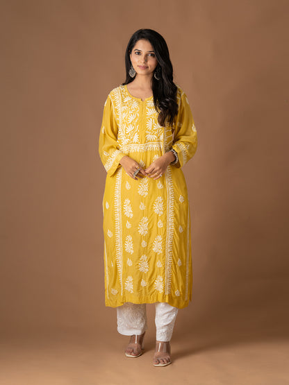 Yellow Lotus Chikankari Kurti