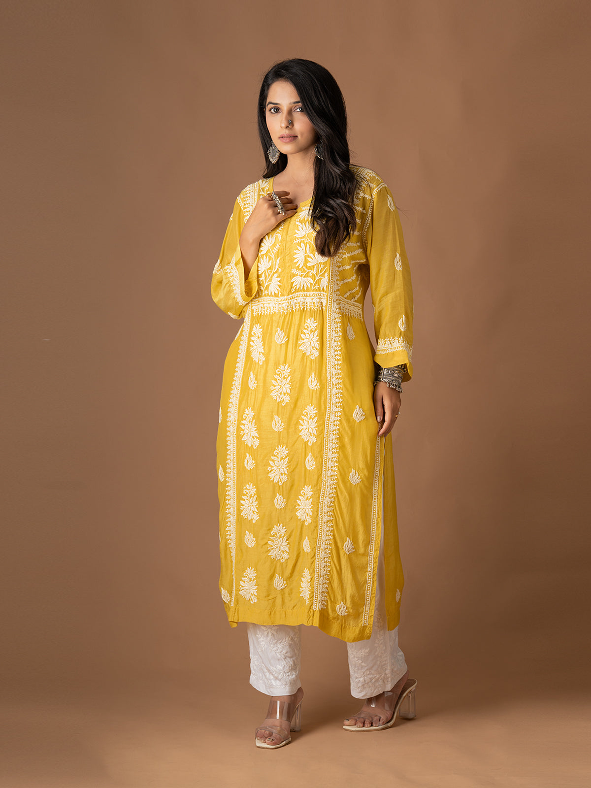 Yellow Lotus Chikankari Kurti