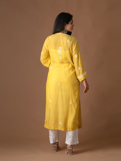 Yellow Lotus Chikankari Kurti