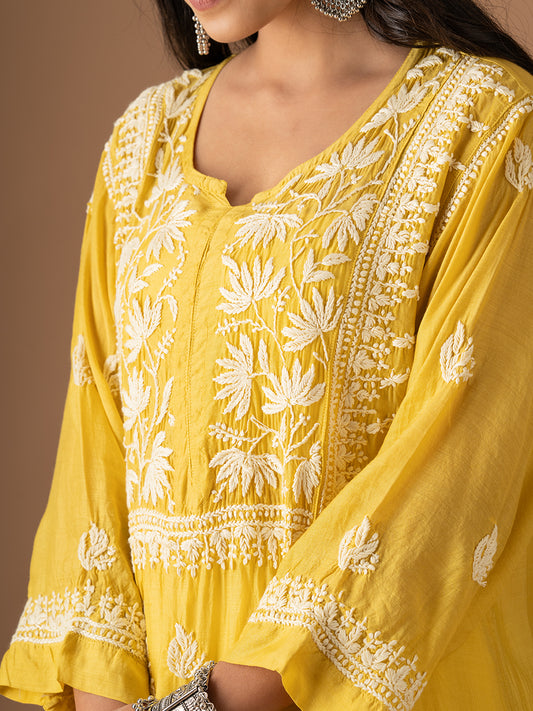 Yellow Lotus Chikankari Kurti