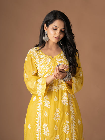 Yellow Lotus Chikankari Kurti