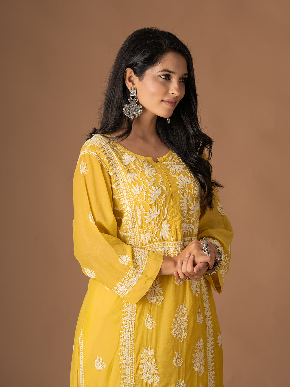 Yellow Lotus Chikankari Kurti