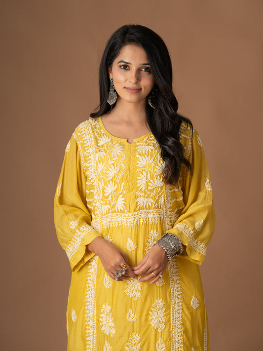 Yellow Lotus Chikankari Kurti