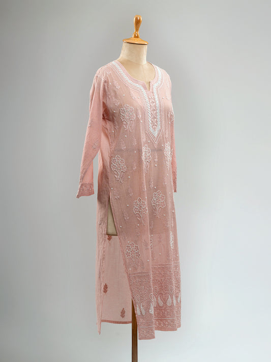 Pearl-Embellished Chikankari Kurti