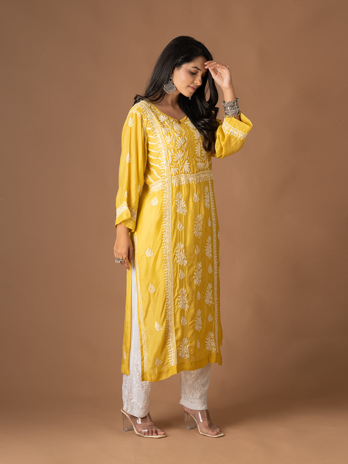 Yellow Lotus Chikankari Kurti